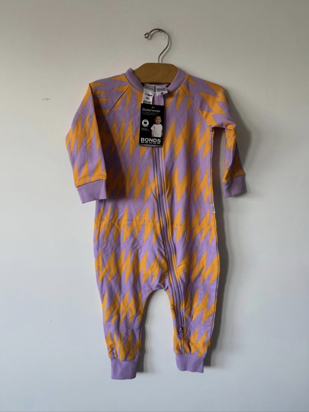 Bonds Lavender & Yellow Zigzag Zip Footie